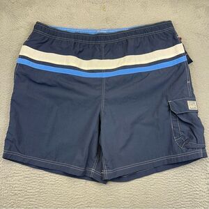 New Chaps Swim Trunks Mens XXL Blue Striped Nylon Drawstring Lined Beach Summer